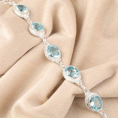 Handmade bracelet Aquamarine Gemstone 925 Sterling Silver bracelet Gift For Her