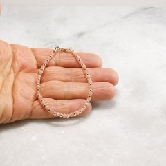 3.5mm Rhodochrosite Bracelet, Dainty Blush Gemstone, 14k Gold Filled