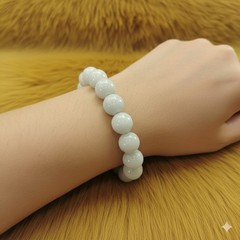 Burmese Jade Bracelet Round White Natural Jadeite Type A Beads Wide 14.3-14.4 mm