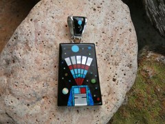 Southwest Kachina Night Sky Micro Inlay Gemstone Sterling Silver 925 Pendant E77