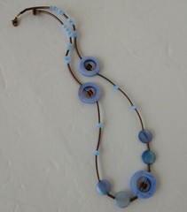 Periwinkle Blue and Brown Necklace , Agate & Shell With Copper Plated Tube Beads
