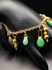 Uranium glass bead blue and green gold washed dangle 8″ bracelet on Rolo chain