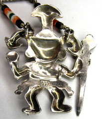 Peru 950 Sterling Silver Multi Stone Inlay Warrior King Pendant Heishi Necklace