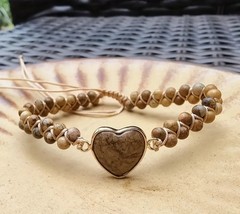 Boho Heart Picture Jasper Stone Crisscross Double Layer Beaded Adjust Bracelet