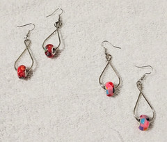 2 PAIR Unique Design Handmade European Glass Beads Silver Tone Dangle Earrings