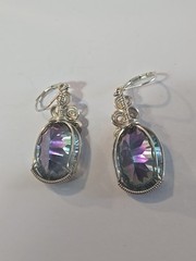 Mystic Topaz Sterling Silver Wire Wrapped Earrings Handmade Leverback OOAK 3