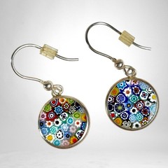 Glass Of Venice Italian Murano Glass Earrings Dangle Round Multicolor Millefiori