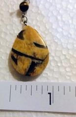 Vintage Tigereye Wood Bead Graphic Feldspar Teardrop Silver Metal Lobster Clasp