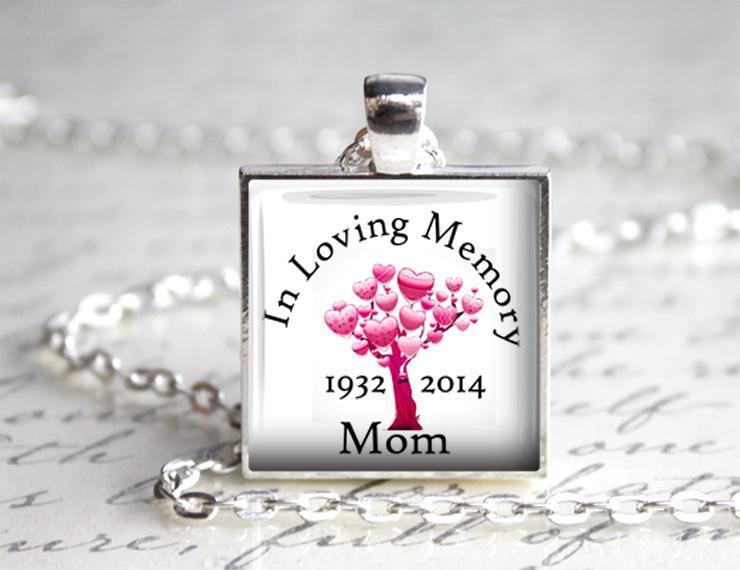 Custom In Memory of Mom Pendant Charm or Keychain Personalized Dates Heart Tree