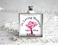 Custom In Memory of Mom Pendant Charm or Keychain Personalized Dates Heart Tree
