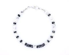 Black and Gray Obsidian White Buffalo Bracelet 4mm | Heavy Sterling Silver