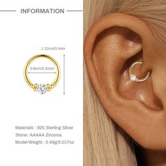 Gold Nap Earrings 925 Sterling Silver Flat Back Daith Conch Piercing Earrings
