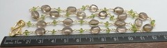 Natural Gemstone Peridot Smoky Qtz Beaded Necklace 18K Gold Chain 19 Inch Long