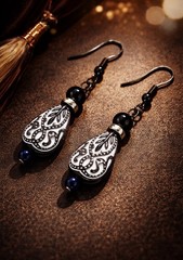 Handcrafted Teardrop Dangle Earrings Black White Bohemian Hook