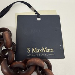 Max Mara Wood Metal & Leather Necklace Brown NWT ART TO WEAR 38″