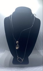 Sterling Silver 925 Black Cord Necklace Set 2 Pcs Minimalist Artisan 27″ 23″
