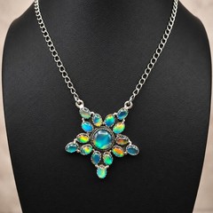 Aurora Opal Starburst Cluster Necklace 18-20″ Sterling Silver Southwestern