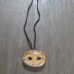 Handcrafted Painted Face Pendant Necklace Cord Tie Beige Black Red Art Charm