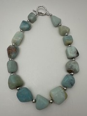 Rhodium Plated Beads Large Amazonite Beaded Toggle 23″ Necklace #126