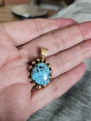 Marty Monte Navajo 14k Signed Turquoise Pendant. 6 Grams