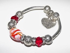 NEW MURANO GLASS & STAINLESS STEEL HEART CHARM BRACELET HANDMADE IN ITALY