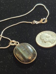 925 Sterling Silver Hawk’s Eye (Blue Tiger Eye) Pendant Necklace