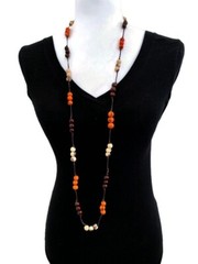 Long Tagua Nut Necklace and Earrings in Orange, Beige, Brown Tagua Necklace T634