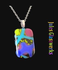 Hand Crafted Fused Glass Pendant Necklace W/ Chain #1987