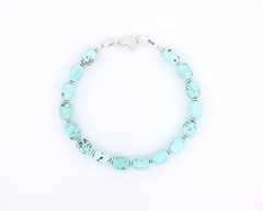 Soft Mint Powder Blue Turquoise Bracelet in Sterling Silver with Lobster Clasp