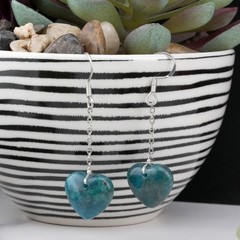 Blue Apatite 925 Silver Puffy Heart Drop Earrings Natural Crystal Jewelry Gift