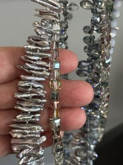 Multi Strand Biwa Stick Pearl Beaded Necklace
