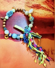 HANDMADE Bohemian Multicolor Beaded Charm Bracelet w/Ribbon Tassel Dangle