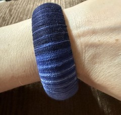 Hand wrapped Blue Fiber Bangle Bracelet