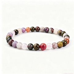 6MM Natural Rainbow Tourmaline Beaded Bracelet Healing Crystal Jewelry Men Women