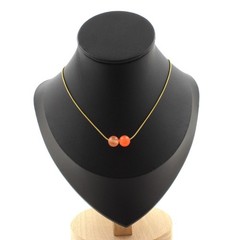 Necklace 2 Beads Chalcedony Orange 0 5/16in Chain Steel Golden Necklace Women, H