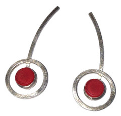AMY FAUST STERLING SILVER & GLASS POST CUBIST STUDIO ARTISAN PIERCED EARRINGS