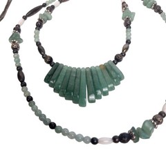 Handcrafted Double-Strand Green Aventurine & Bead Necklace With Metal Accents