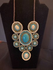 THAI Beaded Bib Collar Necklace Faux Turquoise Howlite & Beads