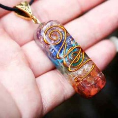 Seven Chakra Orgone Necklace Reiki Copper Double Coil Healing Round Cord Pendant
