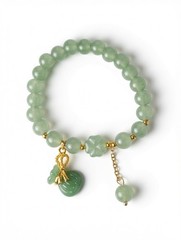 Natural Green Jade Bead Bracelet with Money Bag Charm