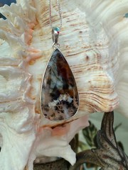 Russian Dendrite Agate & Sterling Silver Handcrafted Artisan Teardrop Pendant