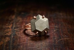 Pyrite Gold Ring Anemone Hexagon Cut 14k Gold Natural Statement Jewelry