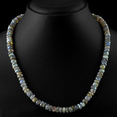 Genuine 202.34 Cts Natural Labradorite Untreated Round Shape Beads Necklace (RS)