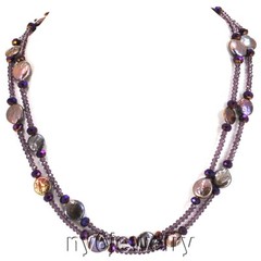 Pearl Crystal Necklace Silver Mother of Pearl Statement Bib Clasp 19-20.5″
