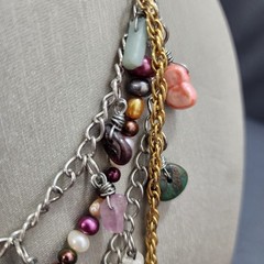 Vintage Handmade Necklace Layered Mixed Materials Boho Statement Gems Pearls