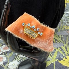Adorned Crown Jewelry assemblage orange velvet rhinestone crown bracelet