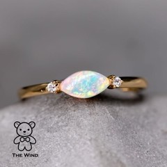 Minimalist Marquise Australian Solid Opal Diamond Ring 18K Yellow Gold