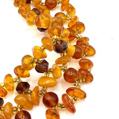 Vintage 90s Handmade Genuine Amber Beads Woven Lattice Collar Choker Necklace