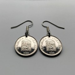 1983 Venezuela coin earrings white horse Palomo Bolívar Caracas Maracaibo 000416