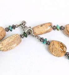 Brown Jasper Turquoise Sterling Bead Necklace 32 Inch Layering 160 Grams Barse